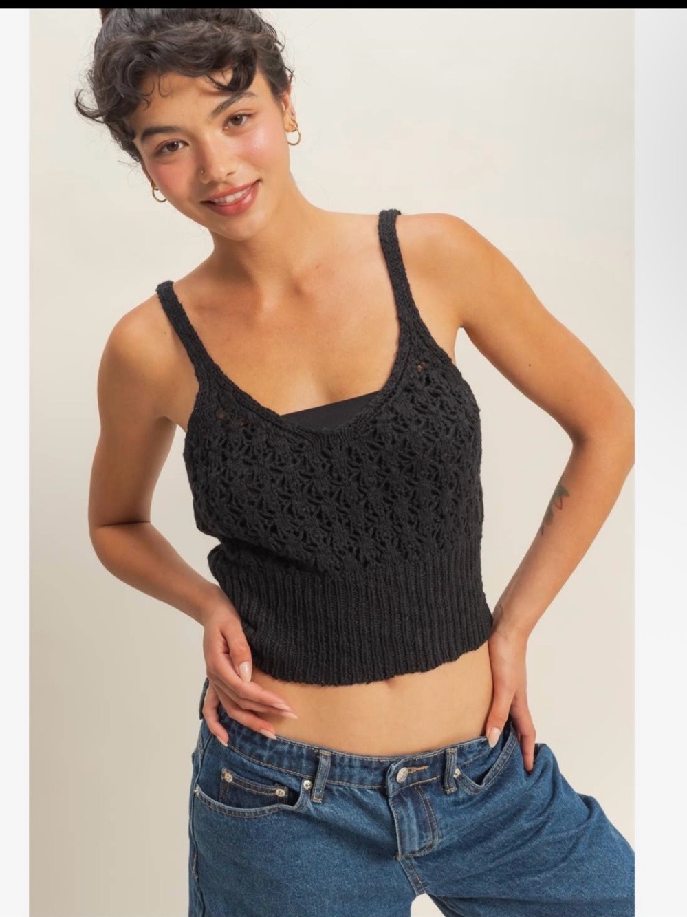 Double Zero Black Crochet Knit Tank
